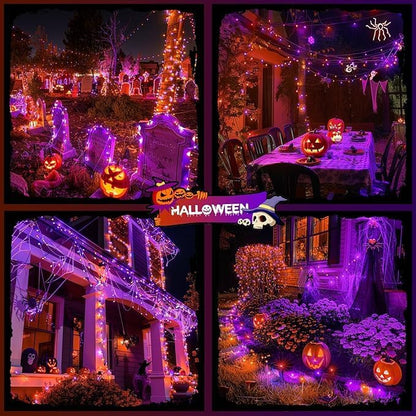 JMEXSUSS 2 Pack Solar Halloween Lights Total 400LED 151FT Orange and Purple | Halloween Lights Outdoor Waterproof, 8 Modes Solar String Lights for Outside Patio Yard Tree Halloween Decorations