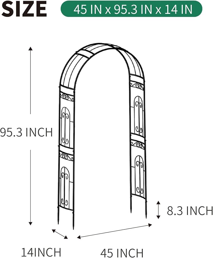 Metal Garden Arbor Wedding Arch 95.3" H x 45" W, Heavy Duty Rustproof Iron Pergola Trellis for Climbing Plants Outdoor Garden Patio Pathway Lawn Ceremony Party Decoration