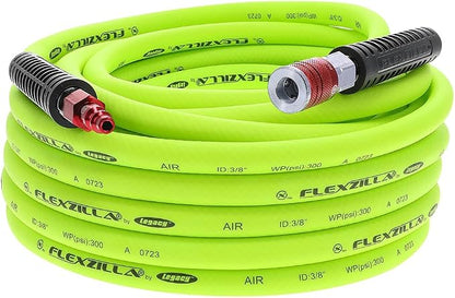 Flexzilla Air Hose with ColorConnex Industrial Type D Coupler and Plug, 3/8 in. x 50 ft., Heavy Duty, Lightweight, Hybrid, ZillaGreen - HFZ3850YW2-D
