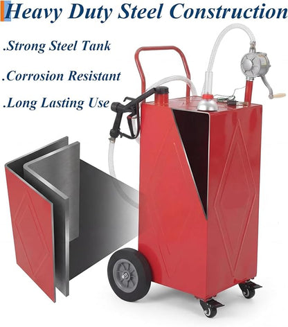 Garvee 30 Gallon Fuel Caddy with Manual Transfer Pump, Portable Gas Storage Tank on 4 Wheels, Gasoline & Diesel Fuel Storage Tank for Cars, Lawn Mowers, ATVs, Boats, More, Red | Portable Gas Storage Tank on 4 Wheels, Gasoline & Diesel Fuel Storage Tank...