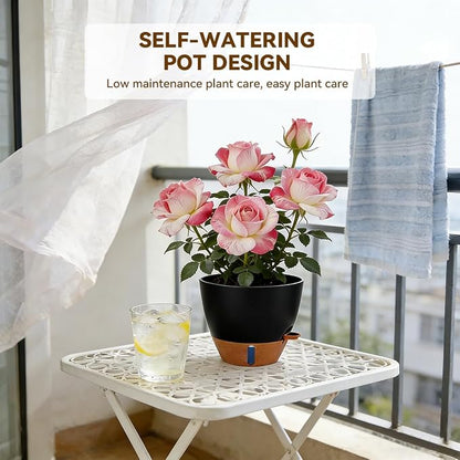 7/6.5/6/5.5/5 Inch Self Watering Pots, Plastic Flower Pots with Multi Mesh Drainage Holes and Deep Reservoir for Indoor Outdoor Garden Plants and Flowers (Green, 5/5.5/6/6.5/7)