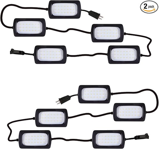 Owleye 50FT Led String Work Light 85W 8000LM Waterproof Construction String Lights Linkable Temporary Work Lighting Outdoor Indoor Worklight (5 Light Heads)-2 Pack