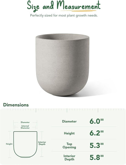 LE TAUCI 6 Inch Plant Pot, Ceramic Planter for Herbs & Small Houseplants, Tabletop Indoor Pot for Shelf, Desk and Windowsill, Small Planter with Drainage Hole & Rubber Plug, Neutral Gray