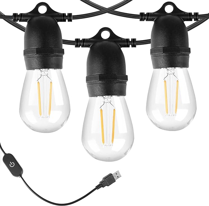 BRIMAX 24.6Ft USB Powered String Lights,10 LED Bulb Waterproof&Shatterproof | Outdoor Camping String Light Dimmable Brightness with Swith for Tents,Patio,Backyard and Holidays,2700K Warm White