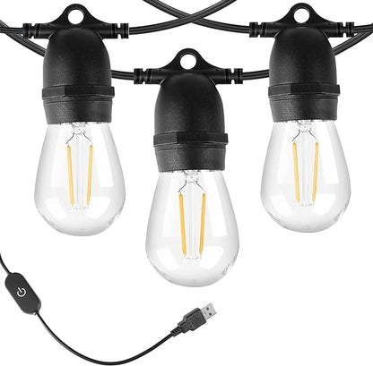 BRIMAX 24.6Ft USB Powered String Lights,10 LED Bulb Waterproof&Shatterproof | Outdoor Camping String Light Dimmable Brightness with Swith for Tents,Patio,Backyard and Holidays,2700K Warm White