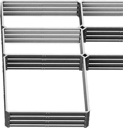 Outsunny 8 x 8ft DIY Raised Garden Bed, Large Galvanized Steel Planter Box with 5 Compartments, for Outdoor Plants, Vegetables, Flowers, Herbs, Easy Assembly, Gray