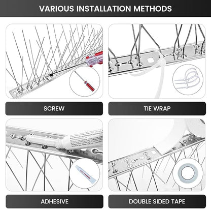 Ley's Stainless Steel Bird Spikes, 5.4 FT (5 Pack), Easy Install Metal Bird Deterrent Spikes Strip, Humane Pigeon & Small Bird Repellent for Roof, Fence, Balcony & Outdoor Protection
