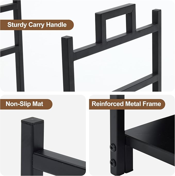 DUMOS 18 Inch Firewood Rack Holder, Heavy Duty Fire Logs Holder for Indoor Fireplace, Outdoor Metal Fire Wood Log Pile Storage Stacker Organizer, Patio Logs Stand Tool, Black