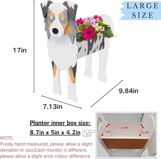 Australian Shepherd Dog Planter Pots, 9.84 x 7.13 x 17 Inches | Large Dog Flower Pot, Cute Animal Shaped Plant Pot, Gifts for Women & Pet Lovers, Indoor Outdoor Garden Home Office Decor