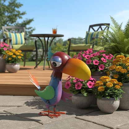 12'' Tall Bird Garden Statue for Outside, Lawn, Patio, Porch | Cheeky Metal Bird Sculpture Yard Art, Standing Bird Garden Decor