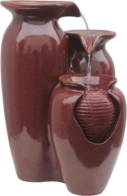 Teamson Home Jar 3 Tiered Floor Waterfall Fountain with Pump for Outdoor Patio Garden Backyard Decking, 20 Inch Height, Brown | With Pump, Outdoor Patio Garden Backyard Decking, 20 Inch Height