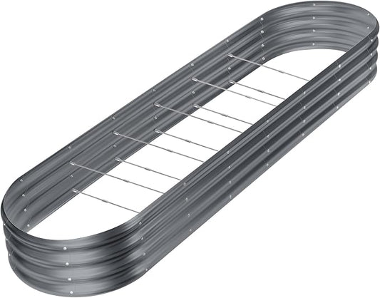 Land Guard 8×2×1ft Galvanized Raised Garden Bed Kit, 108 Gallon Capacity Raised Garden Boxes Outdoor, Oval Metal Raised Garden Beds for Vegetables, Modern Grey(with 10 Connecting rods)