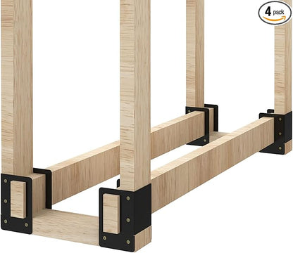 4-Piece Firewood Log Storage Rack Bracket, Adjustable Heavy Duty Powder Coated Steel Holder for DIY Fireplace Wood Storage, Log Holder for Indoor Outdoor Fireplace