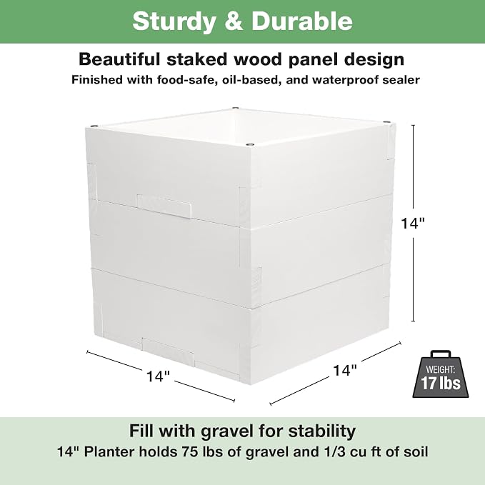 Large Decorative Wooden Planter w/ Universal Pole Support for String Light Poles, Umbrellas, Bird Feeders. Solid Wood Outdoor Garden Patio Box for Plants(Does not include Pole), 14"x14"x14", White