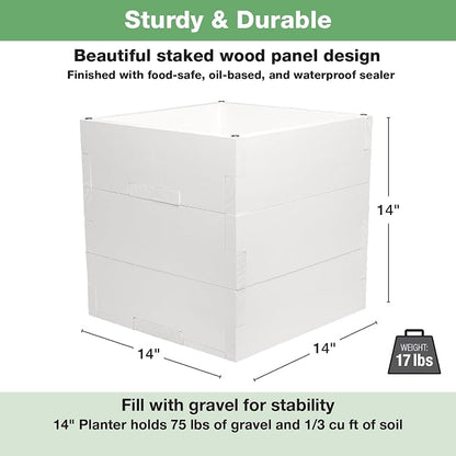 Large Decorative Wooden Planter w/ Universal Pole Support for String Light Poles, Umbrellas, Bird Feeders. Solid Wood Outdoor Garden Patio Box for Plants(Does not include Pole), 14"x14"x14", White