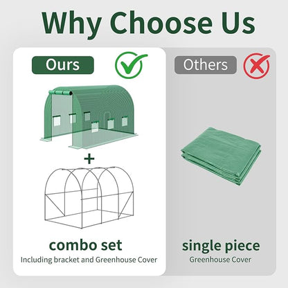 Superlele Heavy Duty Walk-in Greenhouse for Outdoor, 10x6.6x6.6FT Large Garden Green House with Reinforced PE Mesh Cover, 6 Roll-up Windows with Screen, 8 Ground Stakes and Ropes, Green