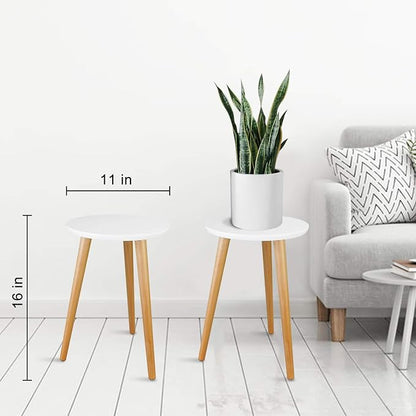Uneedem Plant Stand Indoor, Mid Century Modern Small Round Plant Table for Flower Pots, 16.5" Tall Plant Holder Wood Stool for Living Room (2 Pack)