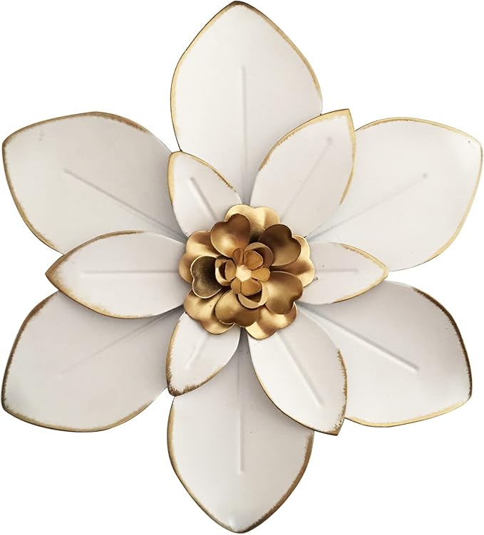Metal Flower Wall Art Decor, 10“ Rustic Modern Floral Sculpture, Distressed Iron Wall Hanging Home Decoration Accent Artworks for Indoor Kitchen Bedroom Living Room Office Outdoor Garden Patio | Distressed Iron Wall Hanging Home Decoration Accent Artwo...
