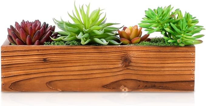 BESPORTBLE Rustic Wooden Rectangle Planter Box: Rectangular Succulents Plant Container for Outdoor & Indoor - Wood Window Box for Farmhouse Wedding Balconies Garden, 11.7 * 3.7 * 2.7inch