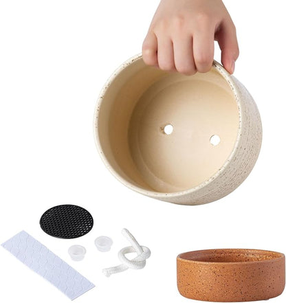 6 Inch Ceramic Self Watering Planter with Drainage Hole, Brush | Indoor Plant Pot with Water Storage Plus - for African Violet, Herbs & Pothos - Home & Office Decor, Cylinder Round