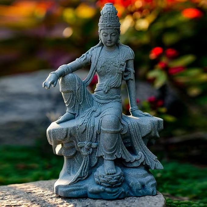 livelyfish Aquarium Buddha Statue Guanyin Buddha Sandstone Sculpture for Zen Garden Fish Tank Home Decor (M)