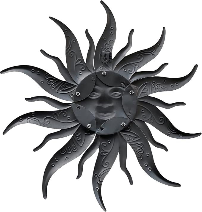 Metal Sun Wall Art Decor-17.3 inches Rustic Retro Metal Sun Ornaments, Hanging Decoration for Garden Patio Yard Fence Living Room(Gold)