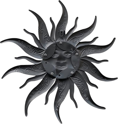 Metal Sun Wall Art Decor-17.3 inches Rustic Retro Metal Sun Ornaments, Hanging Decoration for Garden Patio Yard Fence Living Room(Gold)
