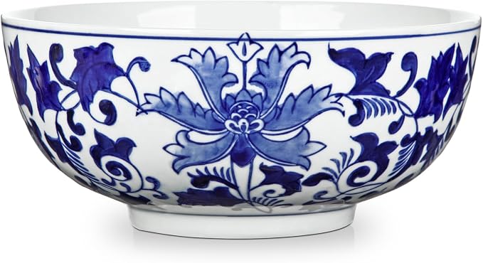 Hollyone Blue and White Vase Porcelain Planters 9 Inch Garden Bowl Modern Ceramic Pots Classic Chinese Floral Vase for Indoor Outdoor Succulents Bonsai Fairy Gardens Herbs