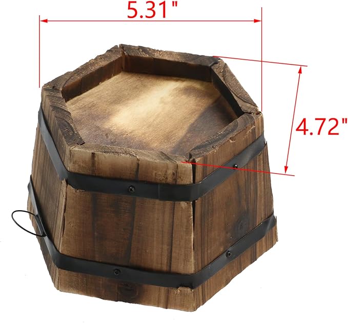MY MIRONEY Plant Pots, Vintage Wooden Barrel Planter, 6.5" x 3.94" | Solid Rustic Garden Flower Pot with Metal Handles & Frame for Indoor Planter, Office Home Decor, Garden Home Plants