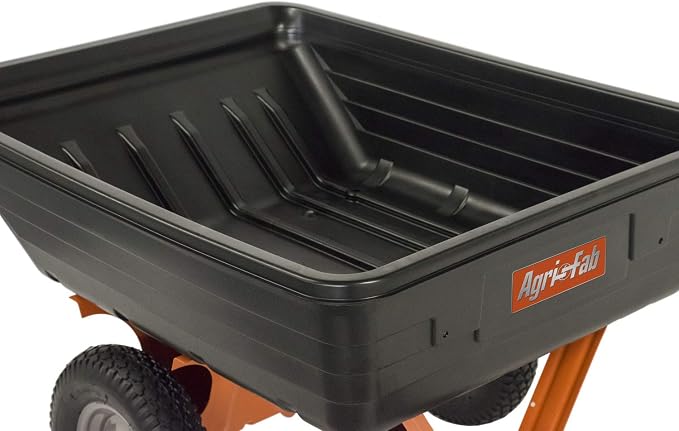 Agri-Fab 45-0533 650 lbs Tow Behind Poly Dump Cart, 10 CU. FT.; Lawn & Garden Cart/Trailer for Lawn Mowers, 16" Pneumatics Tires, Easy to Use Foot Pedal Dumping Lever