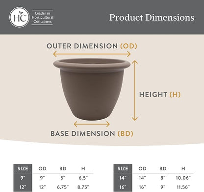 The HC Companies Sevilla Flower Planters - Outdoor & Indoor Planter - Round Self Watering Plant Pots for Herbs & More (9”, Painted Black, Pack of 2)