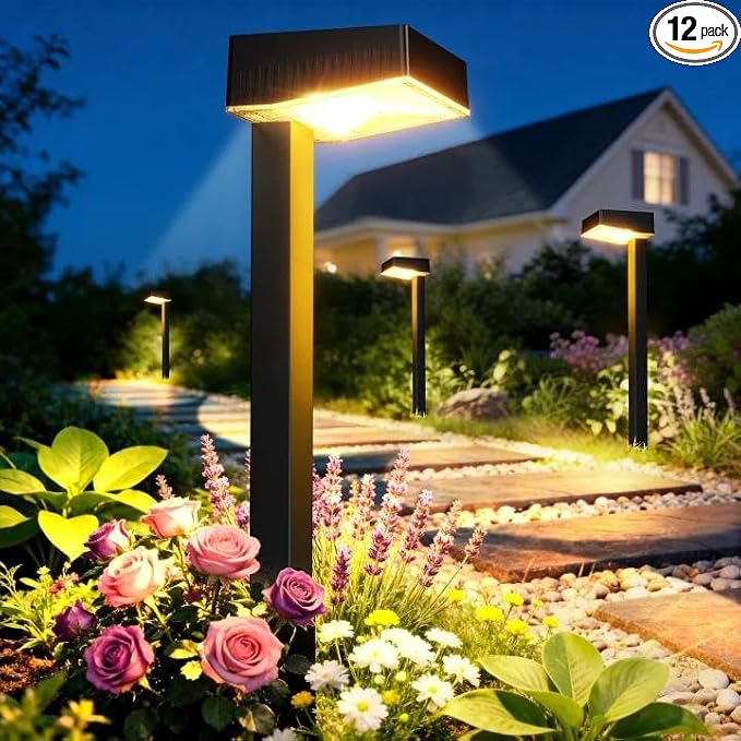 ELECLINK Solar Pathway Lights Outdoor, 12 Pack Garden Lights Solar Powered Path Lights with Larger LED Lens, 2 Light Modes Waterproof Outdoor Solar Light for Yard Driveway Walkway Landscape Patio Lawn