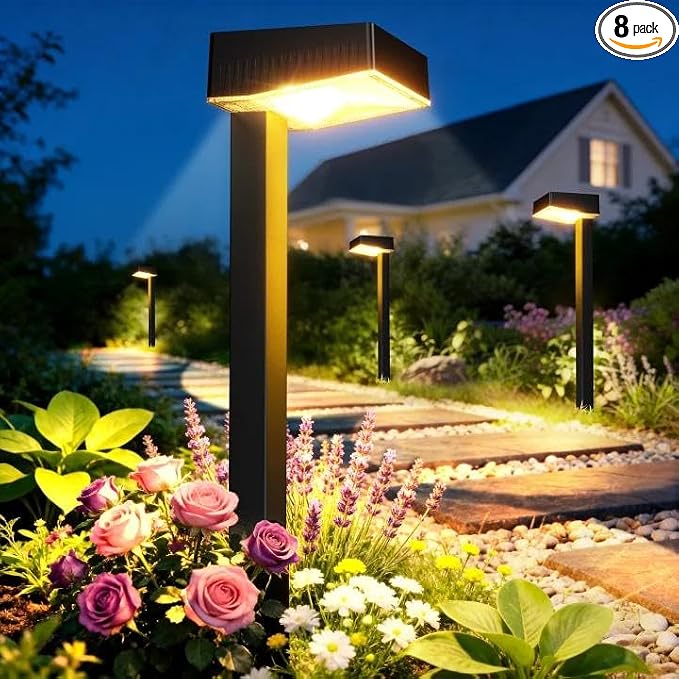 ELECLINK Solar Pathway Lights Outdoor, 8 Pack Garden Lights Solar Powered Path Lights with Larger LED Lens, 2 Light Modes Waterproof Outdoor Solar Light for Yard Driveway Walkway Landscape Patio Lawn