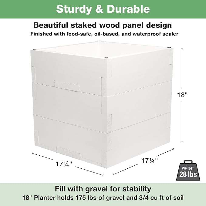 Extra Large Decorative Wooden Planter with Universal Pole Support for String Light Poles, Umbrellas, Bird Feeders. Solid Wood Outdoor Garden Patio Box for Plants or Flowers, 17"x17"x18", White