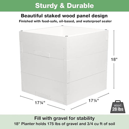 Extra Large Decorative Wooden Planter with Universal Pole Support for String Light Poles, Umbrellas, Bird Feeders. Solid Wood Outdoor Garden Patio Box for Plants or Flowers, 17"x17"x18", White