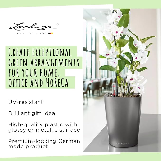 Lechuza DELTINI Shiny Taupe High Gloss, Self-Watering Small Indoor Planter, H7.5 L5.9 W5.9 in