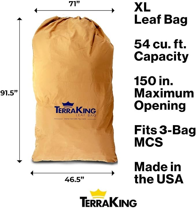 TerraKing 54 Cu. Ft. Leaf Bag XL, 150" Opening – Fits 3-Bag Hood Systems – For Ride-On Lawn Mowers – Heavy Duty Nylon Bottom – Fast & Easy Collection – Tan (ST95033)