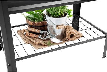 Raised Garden Bed with Legs and Shelf, 2pcs 32"x20"x31.5" Powder Coated Elevated Metal Planter with Legs for Outdoor Vegetables, Standing Raised Beds for Balcony, Patio, Lawn and Backyard