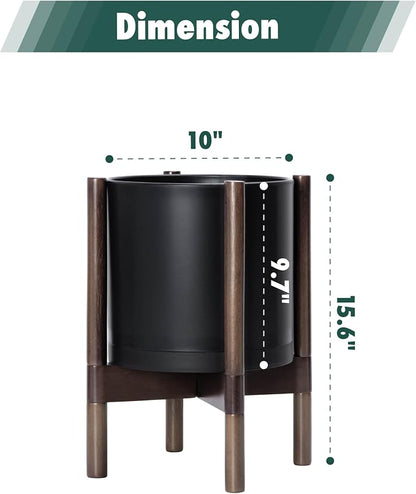 D'vine Dev Plastic Pot with Walnut Wood Stand, Black, 10 in, 55-C-L-2 | Mid-Century Inspired Design, Elevated Plant Display, Clean Lines, Sturdy Support, Modern Space-Saving Style