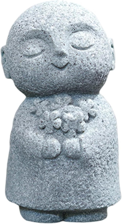 Buddha Statue Indoor, Jizo Monk Praying Small Buddha Statue Holding Flowers, Zen Desk Decor for Home Office, Japanese Garden, Small