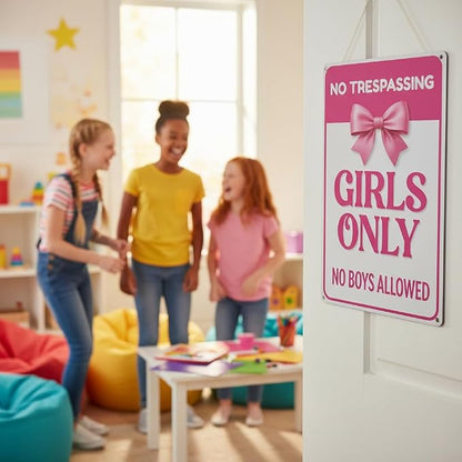 NO TRESPASSING, Girls Only, Home Room, Bedroom Wall Decor - 'Girls Only NO Boys Allowed' 8"X12" Metal Aluminum Sign