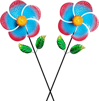 Garden Wind Spinners & Metal Wind Sculptures - Outdoor Windmill Decor with Vibrant Red & Blue, Yard Art for Patio Lawn Garden Ornament, Dynamic Wind Spinner Sculpture for Landscape Decor