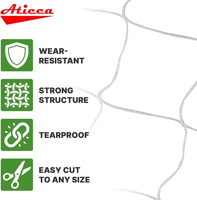 ATICCA Trellis Netting 6.5 x 350 ft Heavy Duty Polyester Plant Support Netting White - 6 Inch Garden Rope Trellis on Roll - Mesh Twine for Growing Vine Climbing Plants, Flowers, Peas, and Tomatoes.