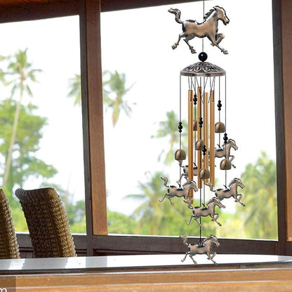 Horse Wind Chimes Decor - 35 Inch Pure Hand-Made Metal Musical Wind Bells with 4 Aluminum Tubes 6 Bells 7 Horses Mobile Wind Catcher Romantic Wind Chime for Home, Festival, Indoor/Outdoor Decoration