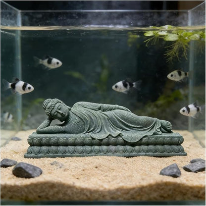 livelyfish Sleeping Buddha Statue Sandstone Buddha Figurine Zen Buddhism Sculpture for Aquarium Fish Tank Garden Home Decor (M)