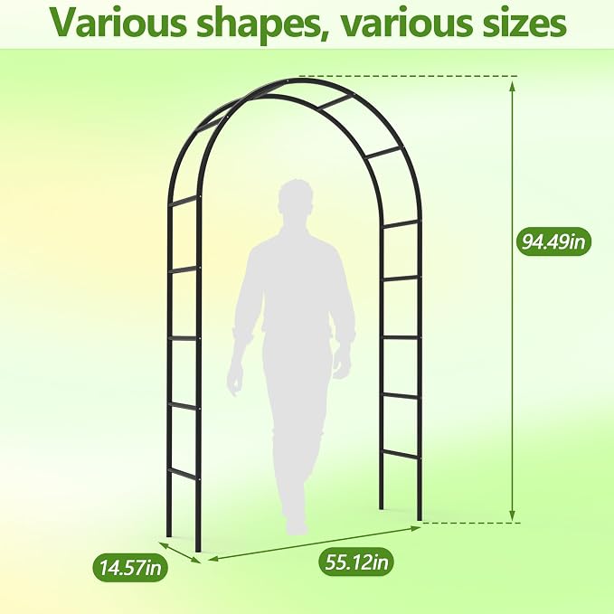Metal Garden Arch Trellis for Climbing Plants, 94.5" H x 55" W Outdoor Arbor with Rust-Proof Steel Frame, Heavy-Duty Wedding Arch Stand for Ceremony Decor, Balloon Arch Frame for Parties