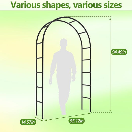Metal Garden Arch Trellis for Climbing Plants, 94.5" H x 55" W Outdoor Arbor with Rust-Proof Steel Frame, Heavy-Duty Wedding Arch Stand for Ceremony Decor, Balloon Arch Frame for Parties