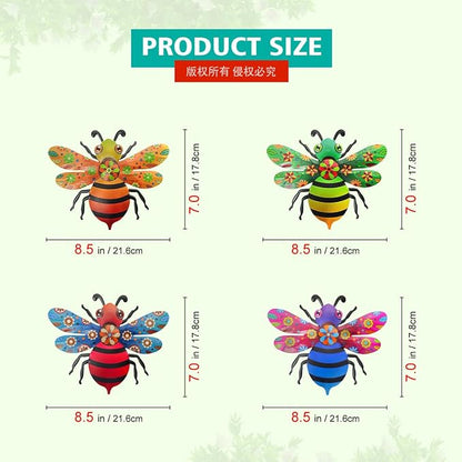 VOKPROOF Metal Bee Wall Art Decor, Outdoor Fence Decor for Patio Yard Garden, Hanging Decorations for Living Room, Bedroom(4 Pack)