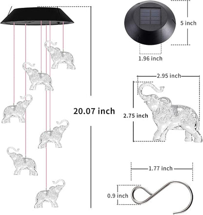 Elephant Solar Wind Chimes for Outside, Birthday Gifts for Mom Grandma, Waterproof LED Solar Powered Memorial Wind Chimes with 7 Color Changing for Garden Outdoor Yard Lawn Decor