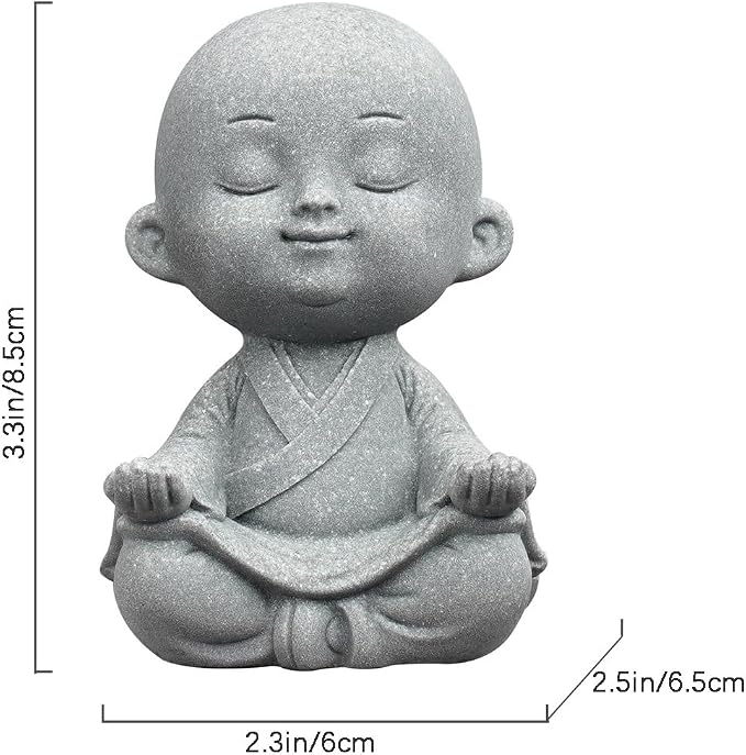 Sitting Buddha Meditation Zen Figurines Decor Small Monk Statue for Fish Tank Aquarium Garden Decoration (Gray)